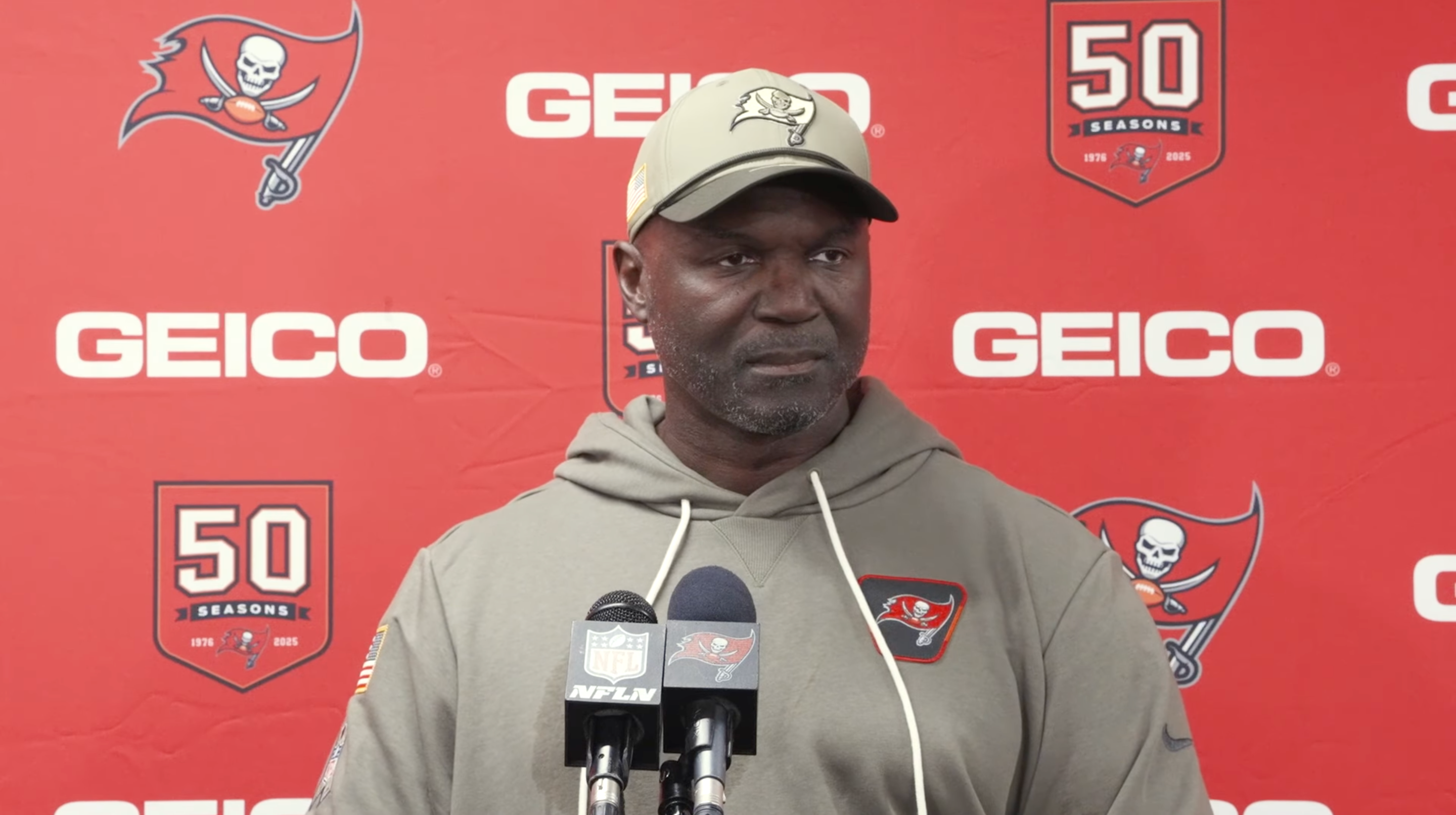 Todd Bowles speaks with reporters after the Bucs beat the Saints in Week 8.